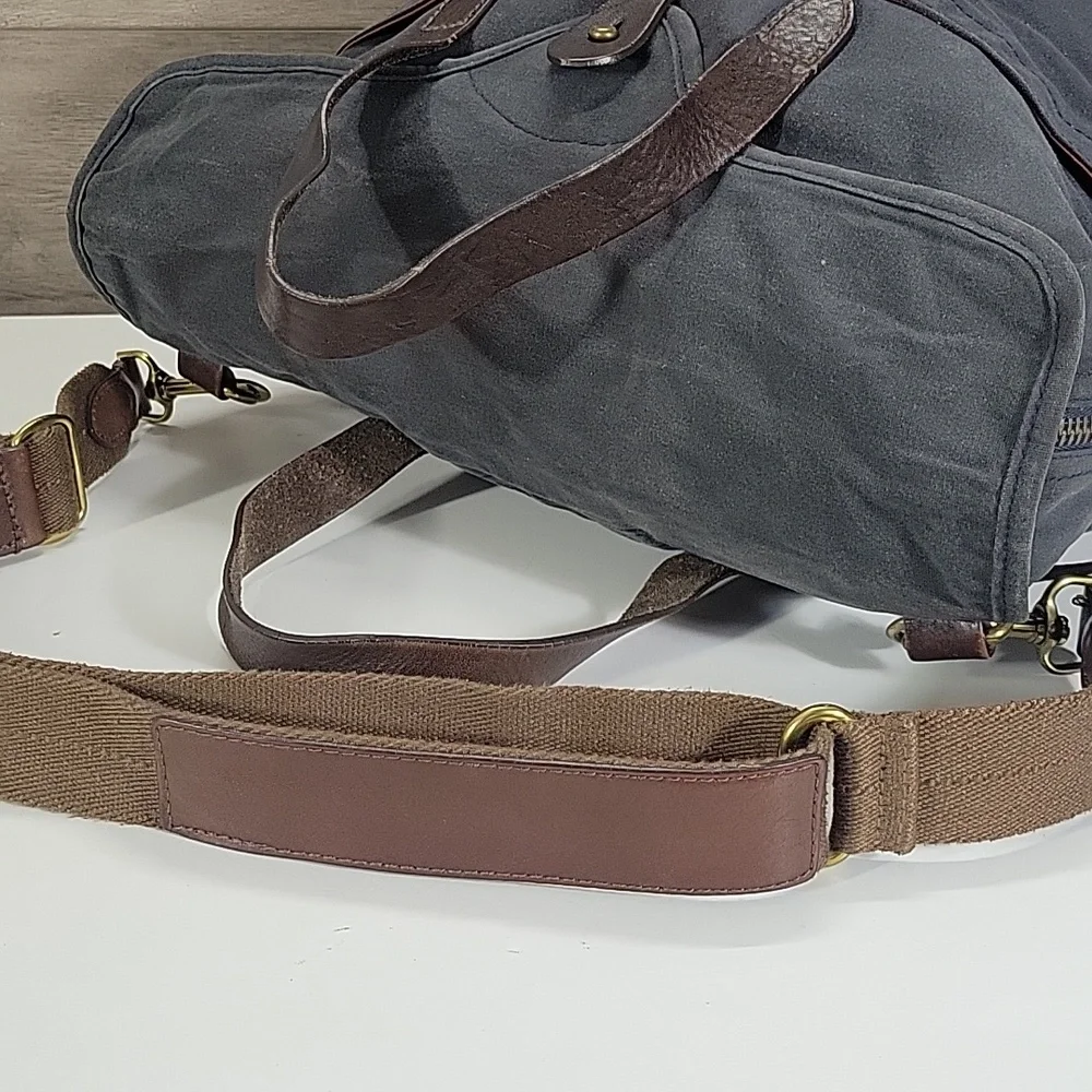 Men's JCrew Waxed Canvas Bag in Blue with Brown Leather Trim Messenger Bag